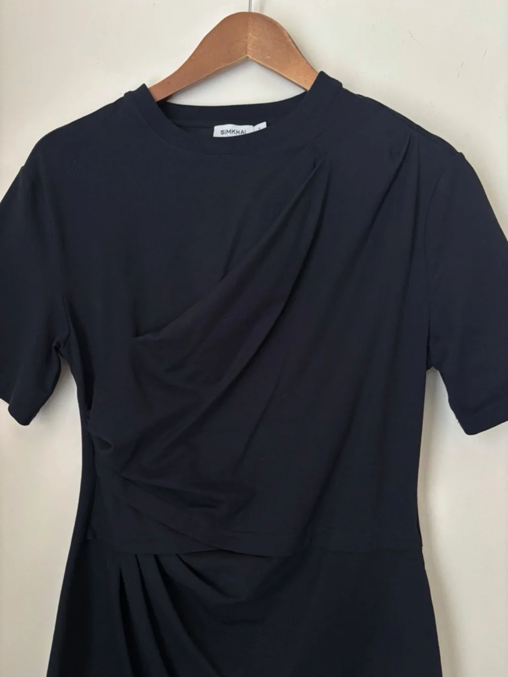 SIMKHAI Zeus Black Draped T-Shirt Dress Small Designer Minimalist - Picture 3 of 6